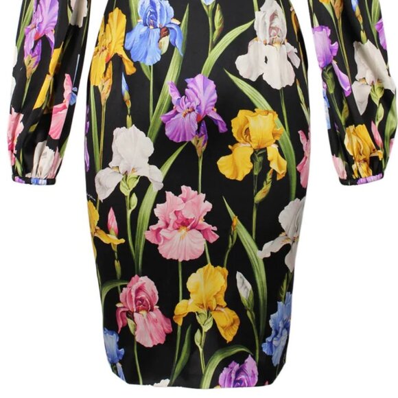 Dolce & Gabbana Iris Print Stretch Silk Midi Dress 38 2 - Picture 8 of 16
